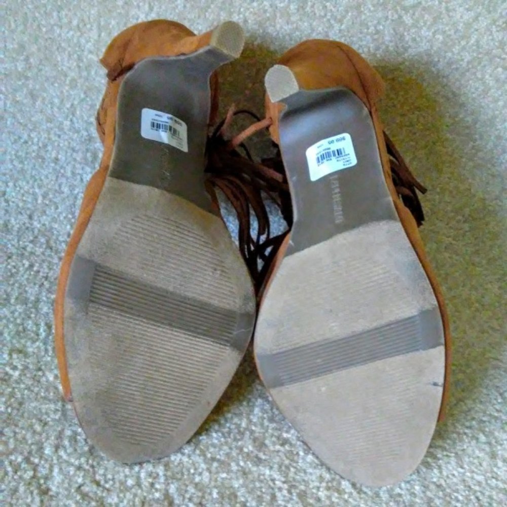 Lane Bryant Cognac Suede Fringe  Ankle Heels - Picture 5 of 9